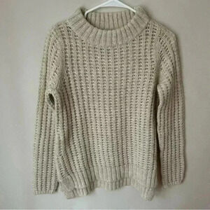 NWOT Field And Flower Beige Ivory Chunky Knit Crewneck Sweater Size Small